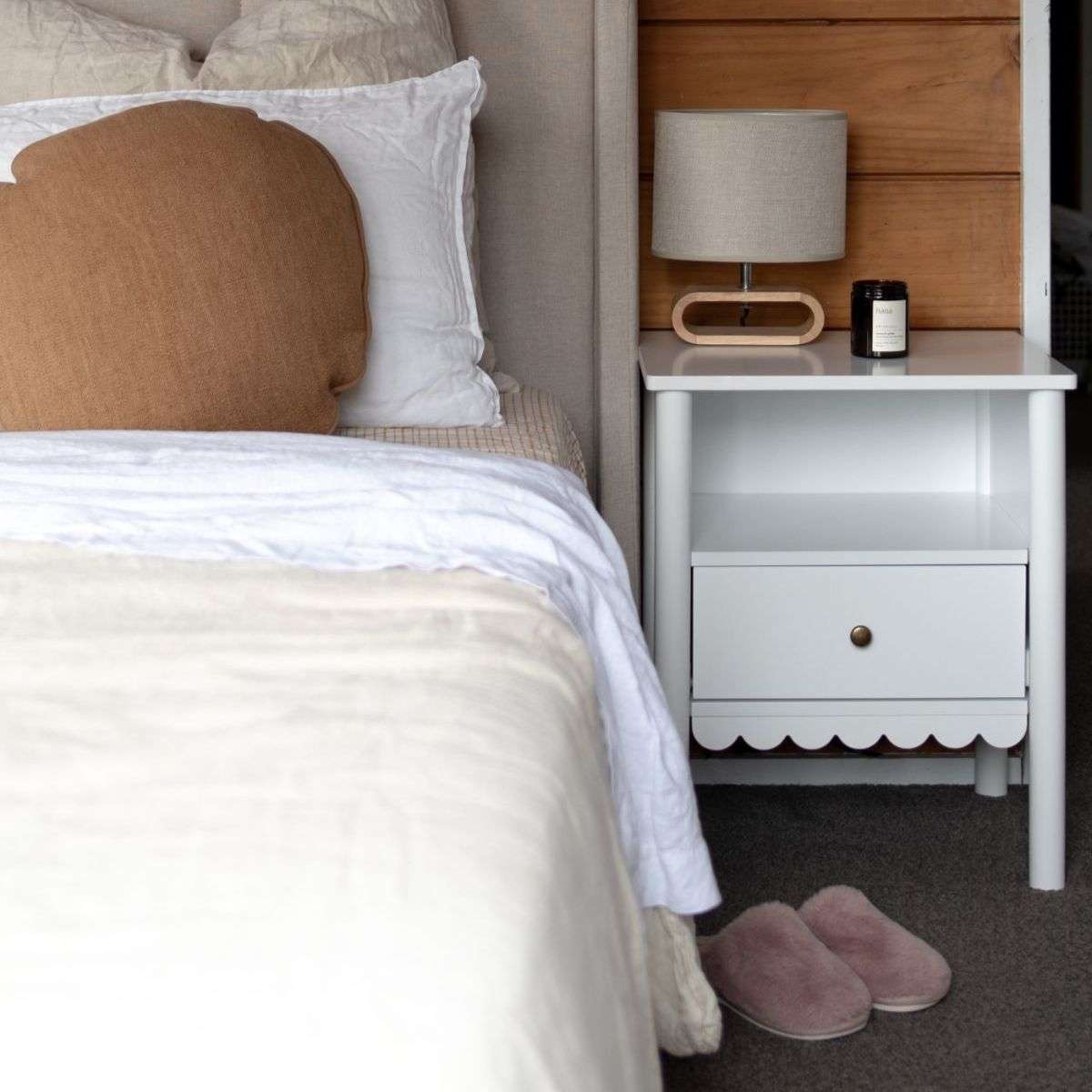 Maisie Scalloped Bedside Table - White