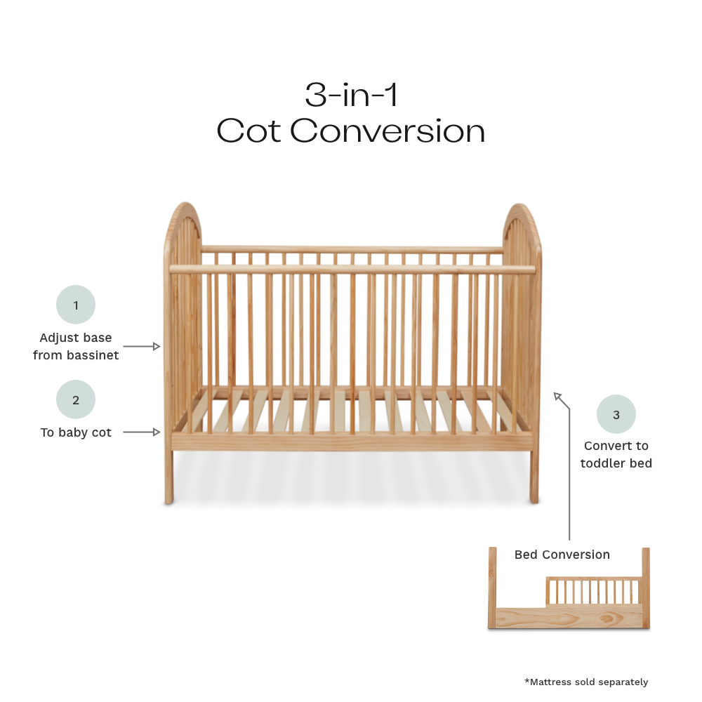 Archie Natural 3-in-1 Cot Conversion Bundle - Mocka Australia