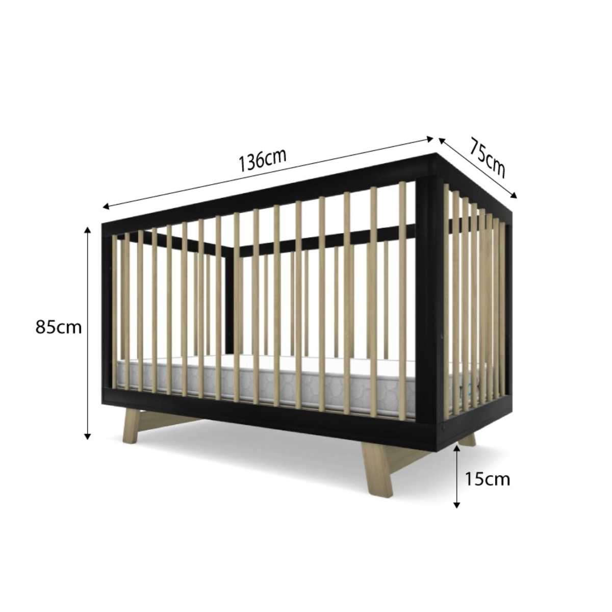 Aspen Black/Natural 3-in-1 Cot Conversion Bundle - Mocka Australia