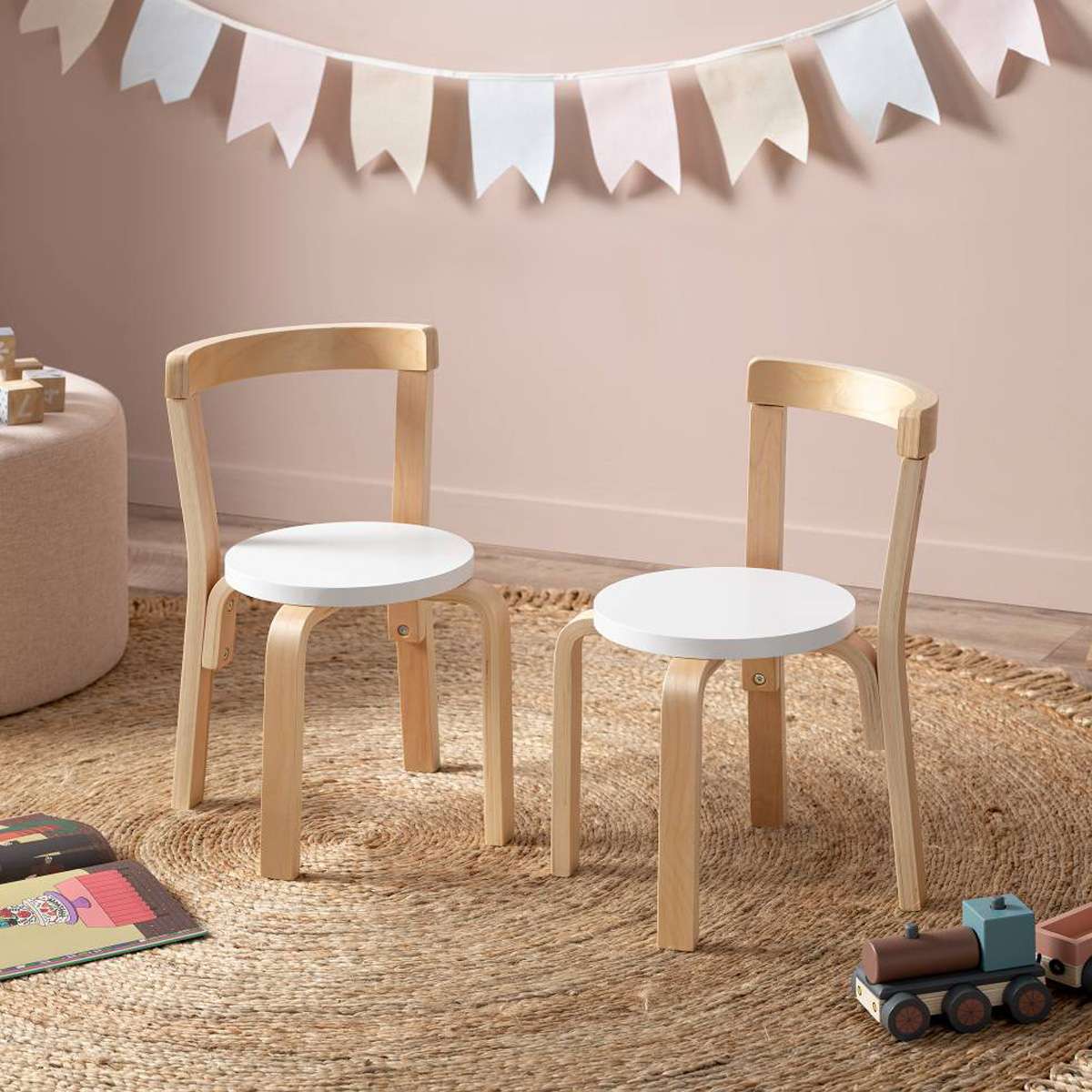 Hudson Kids Chair - Set of 2 - White/Natural