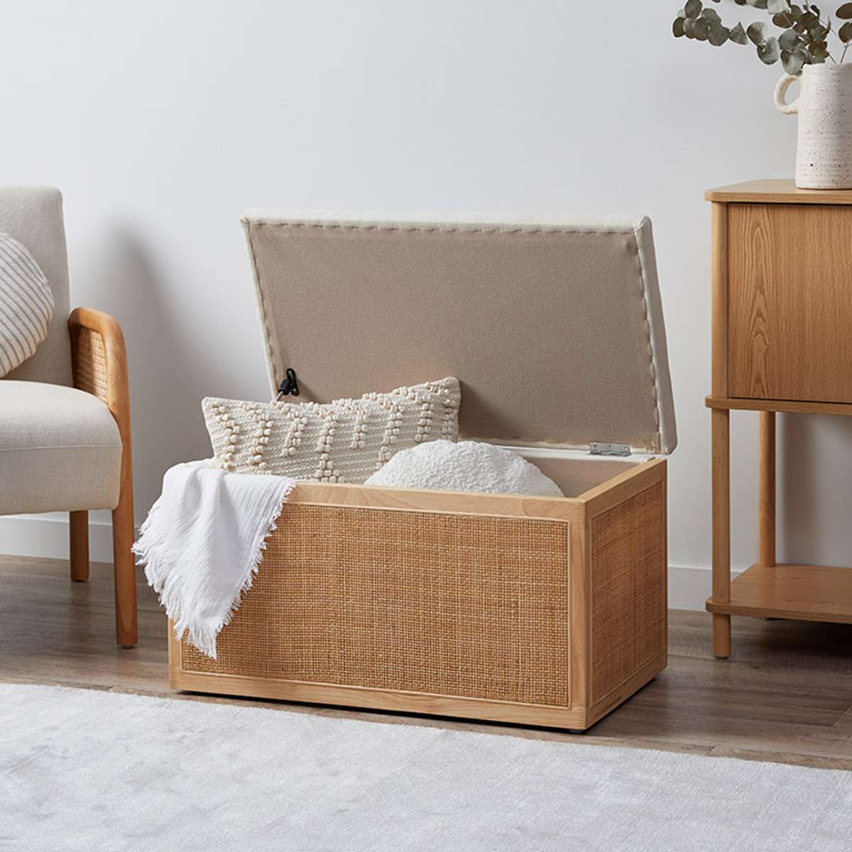 Rattan and Linen Look Storage Box - Natural