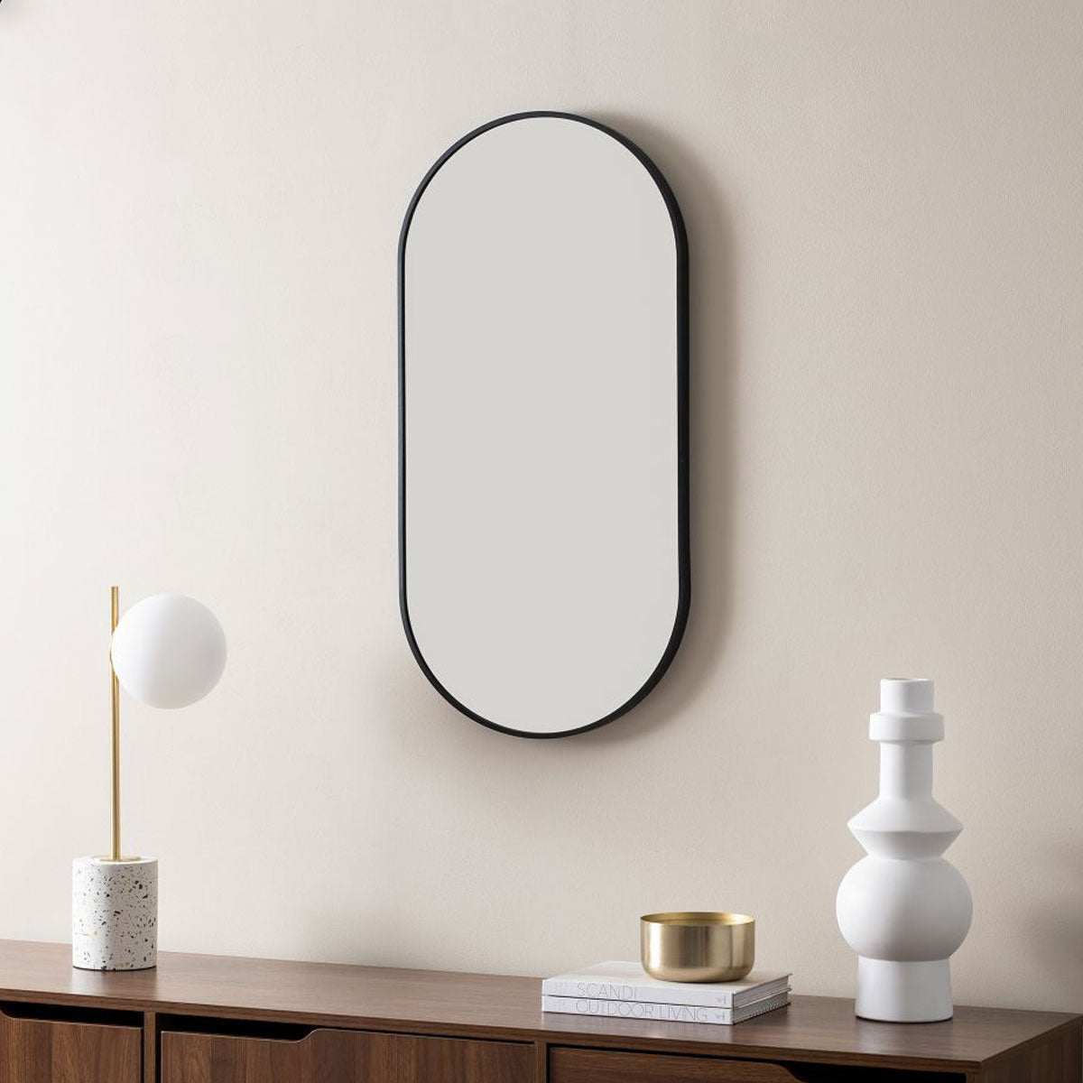 Rony Metal Pill Shaped Mirror - Black