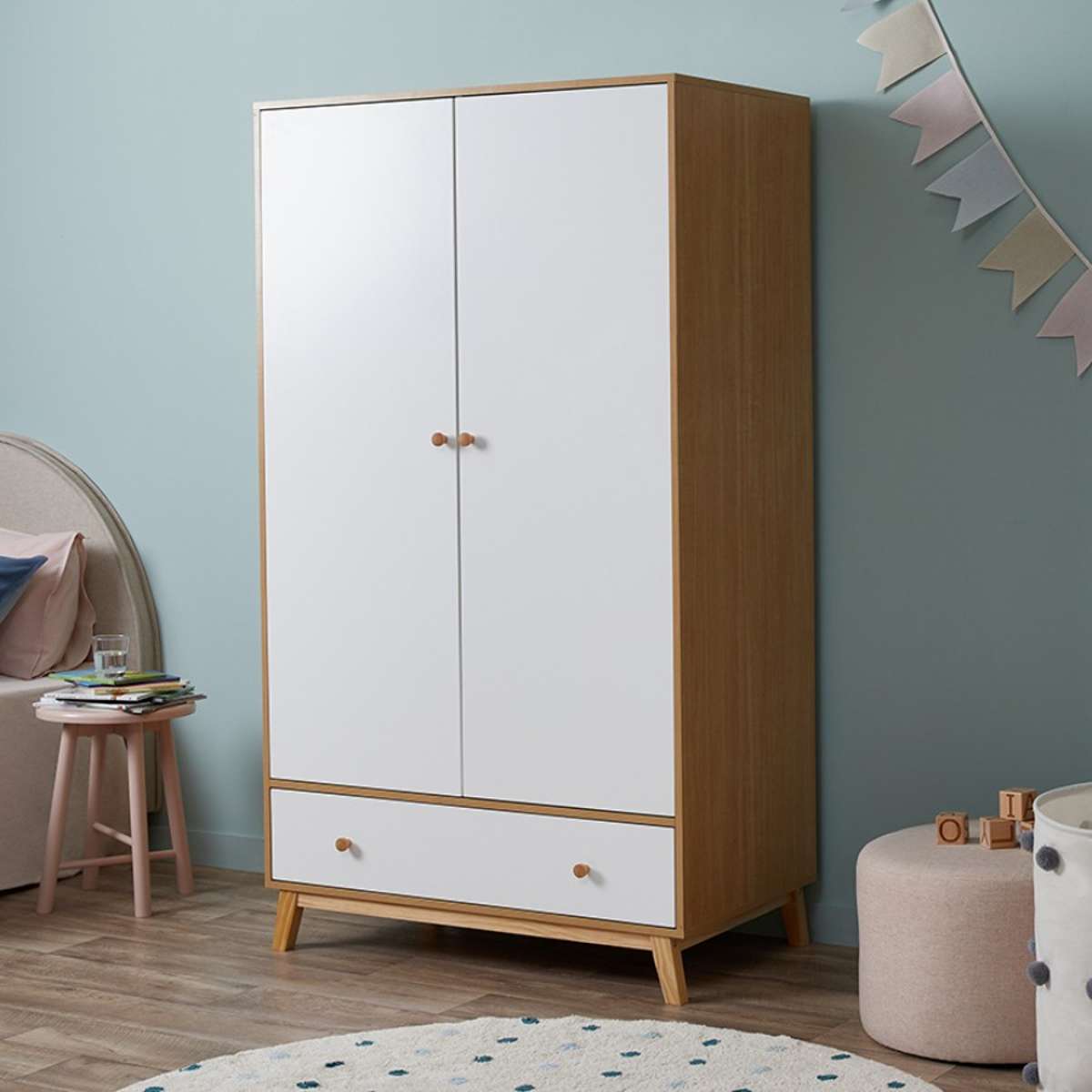 Aspen Wardrobe - White/Natural - Mocka Australia