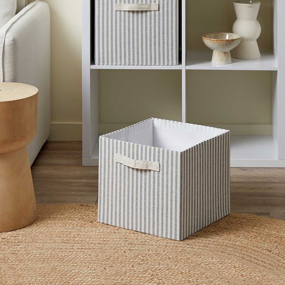 Hamptons Stripe Cube Basket - Mocka Australia