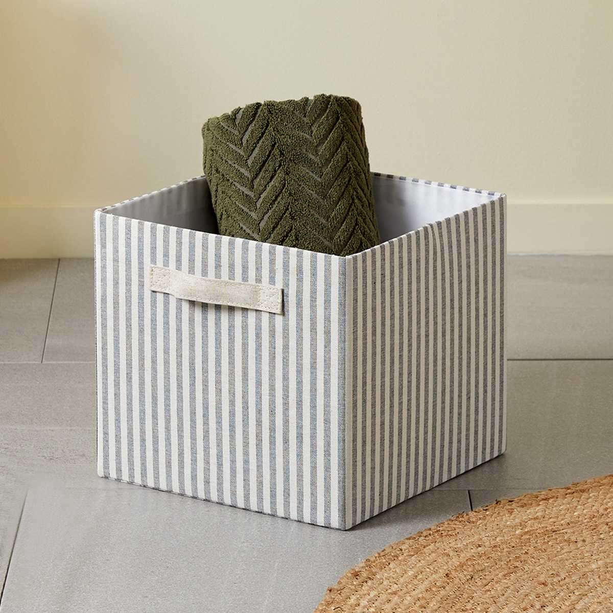 Hamptons Stripe Cube Basket - Mocka Australia