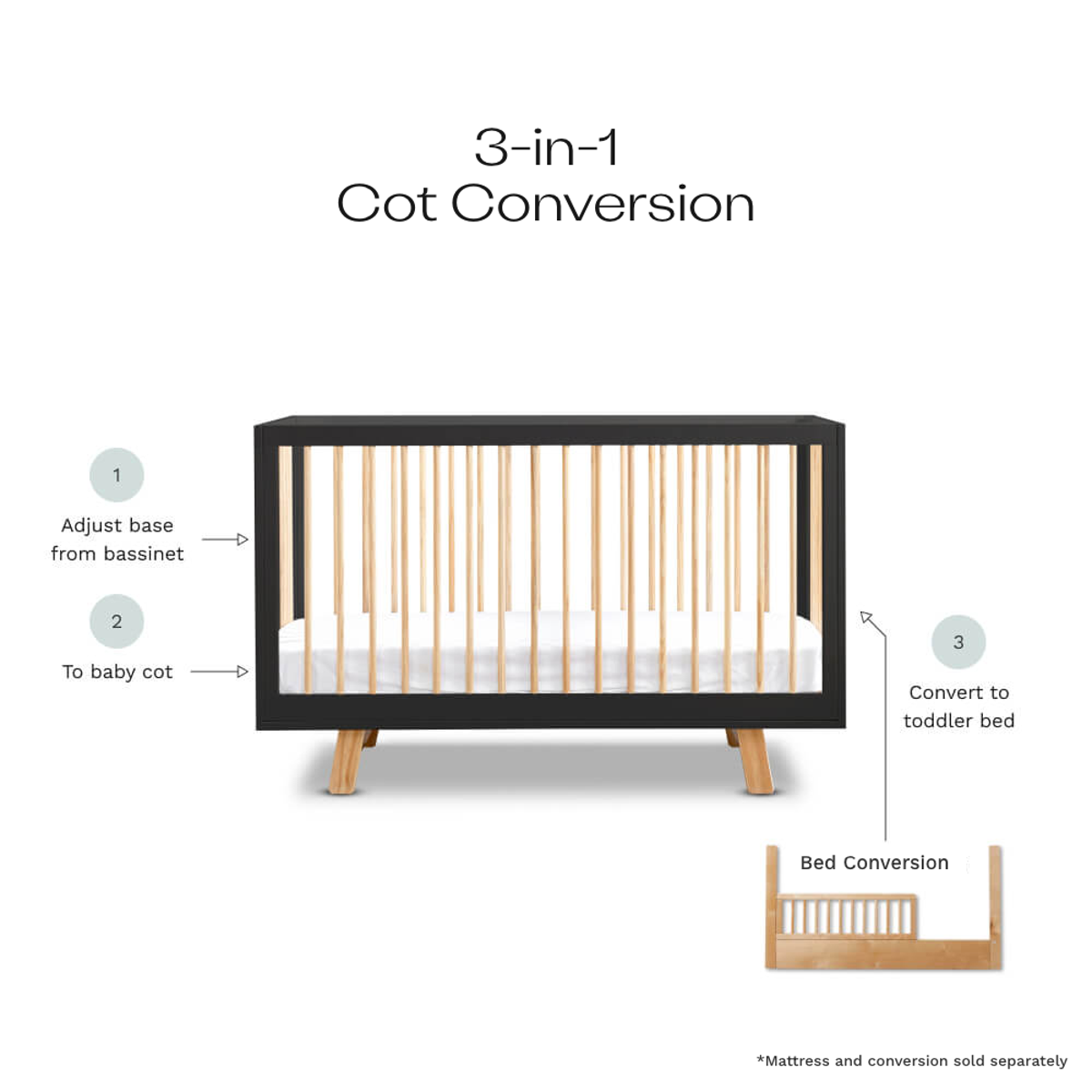 Aspen Classic Cot - Black/Natural - Mocka Australia