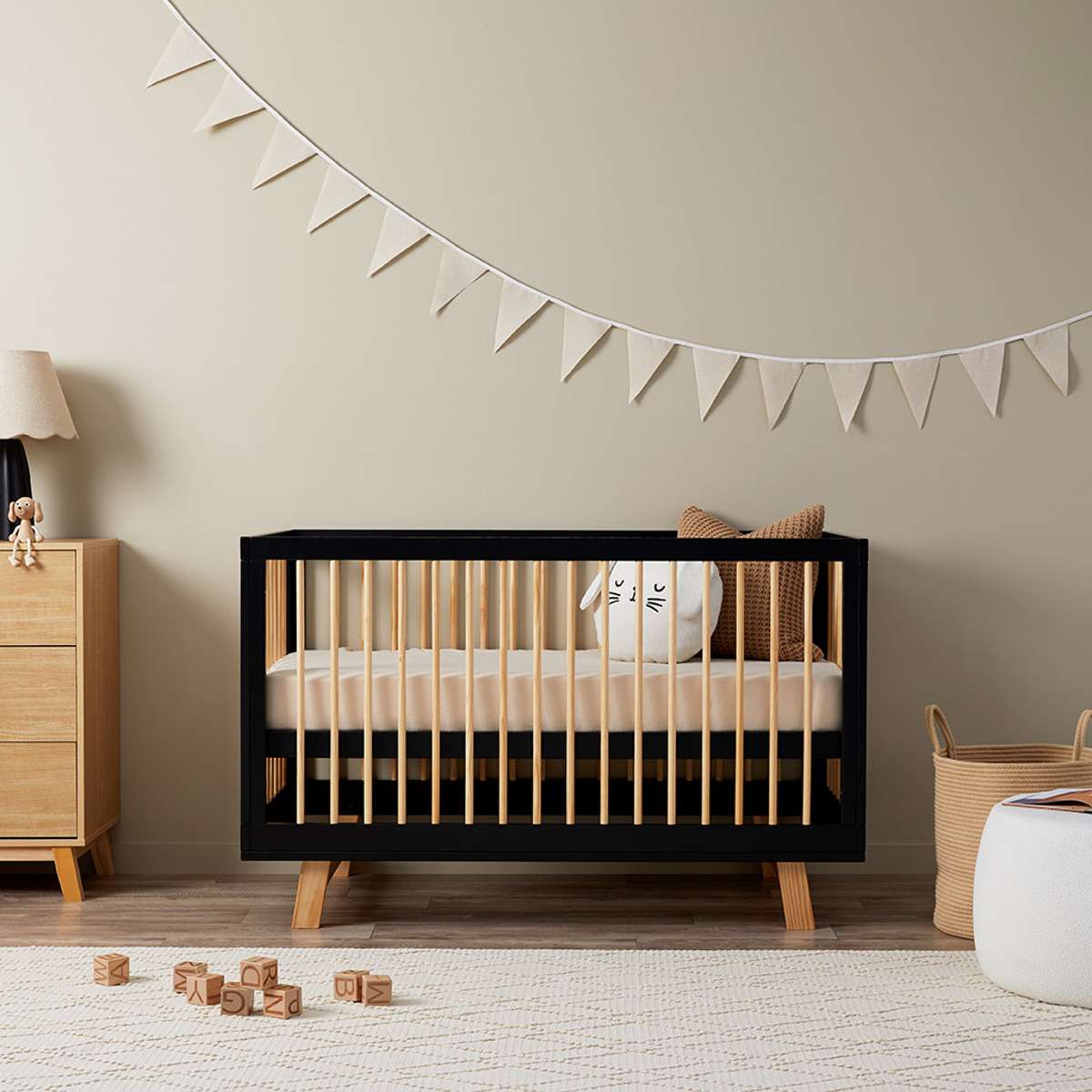 Aspen Black/Natural 3-in-1 Cot Conversion Bundle - Mocka Australia