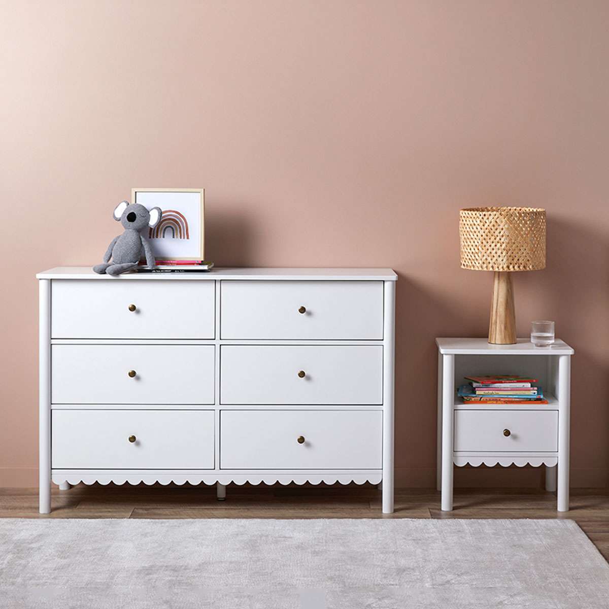 Maisie Scalloped Bedside Table - White