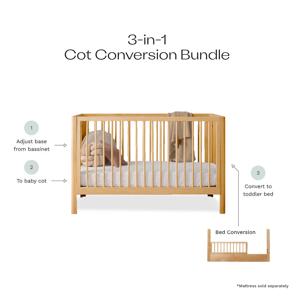 Fraser Coastal Natural 3-in-1 Conversion Cot Bundle