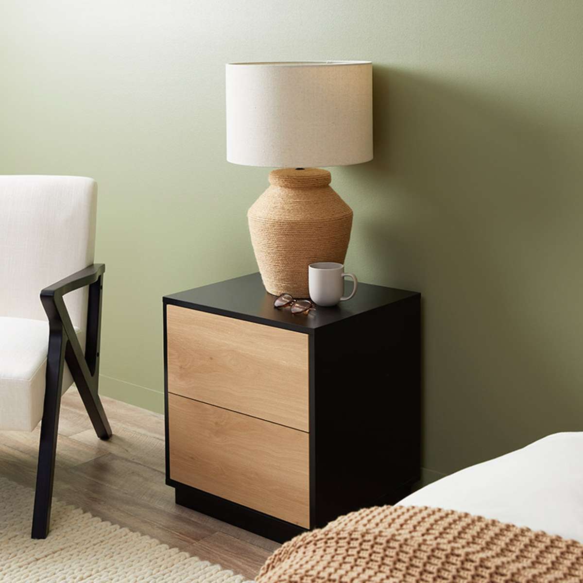 Avoca Two Drawer Bedside Table - Natural/Black