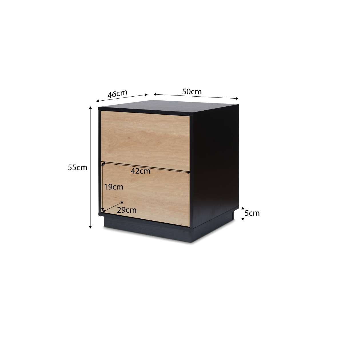 Avoca Two Drawer Bedside Table - Natural/Black