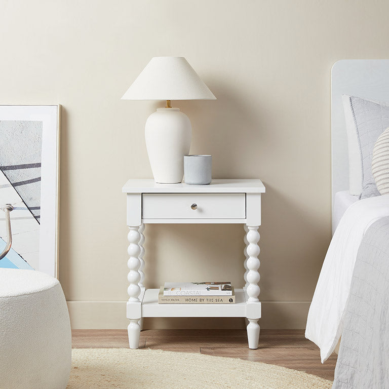 Bobbin Bedside Table - White