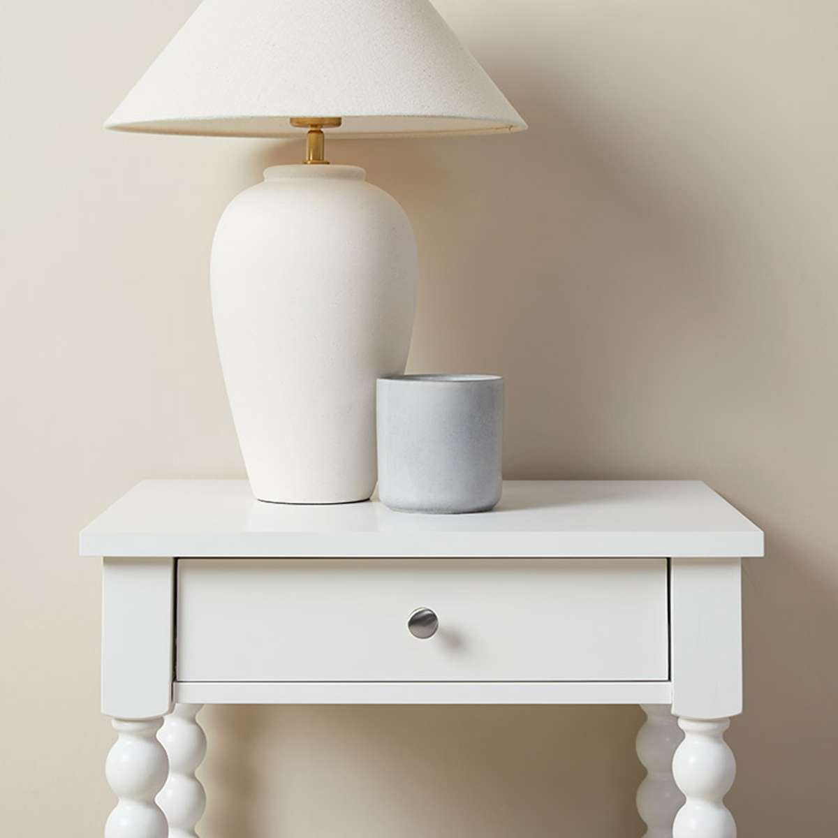 Bobbin Bedside Table - White