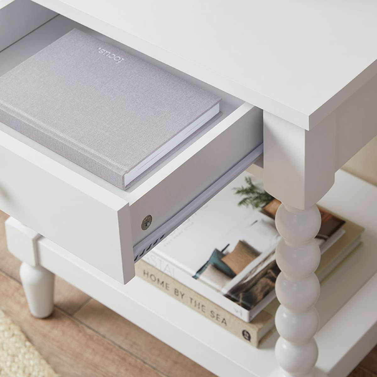 Bobbin Bedside Table - White