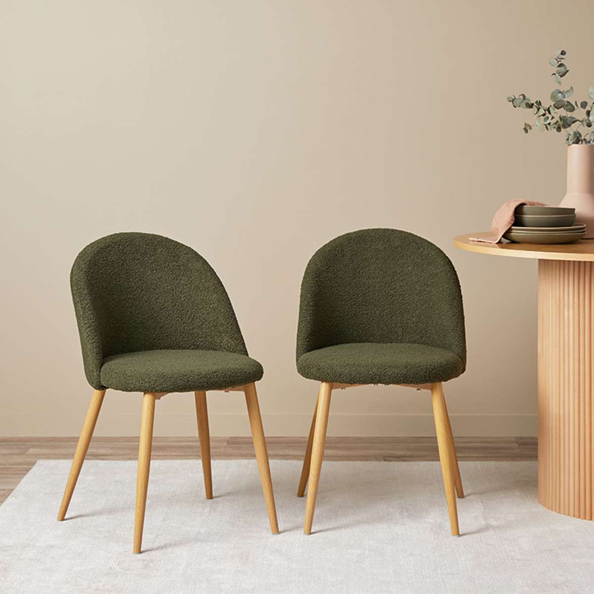 Londyn Dining Chairs - Set of 2 - Green Boucle