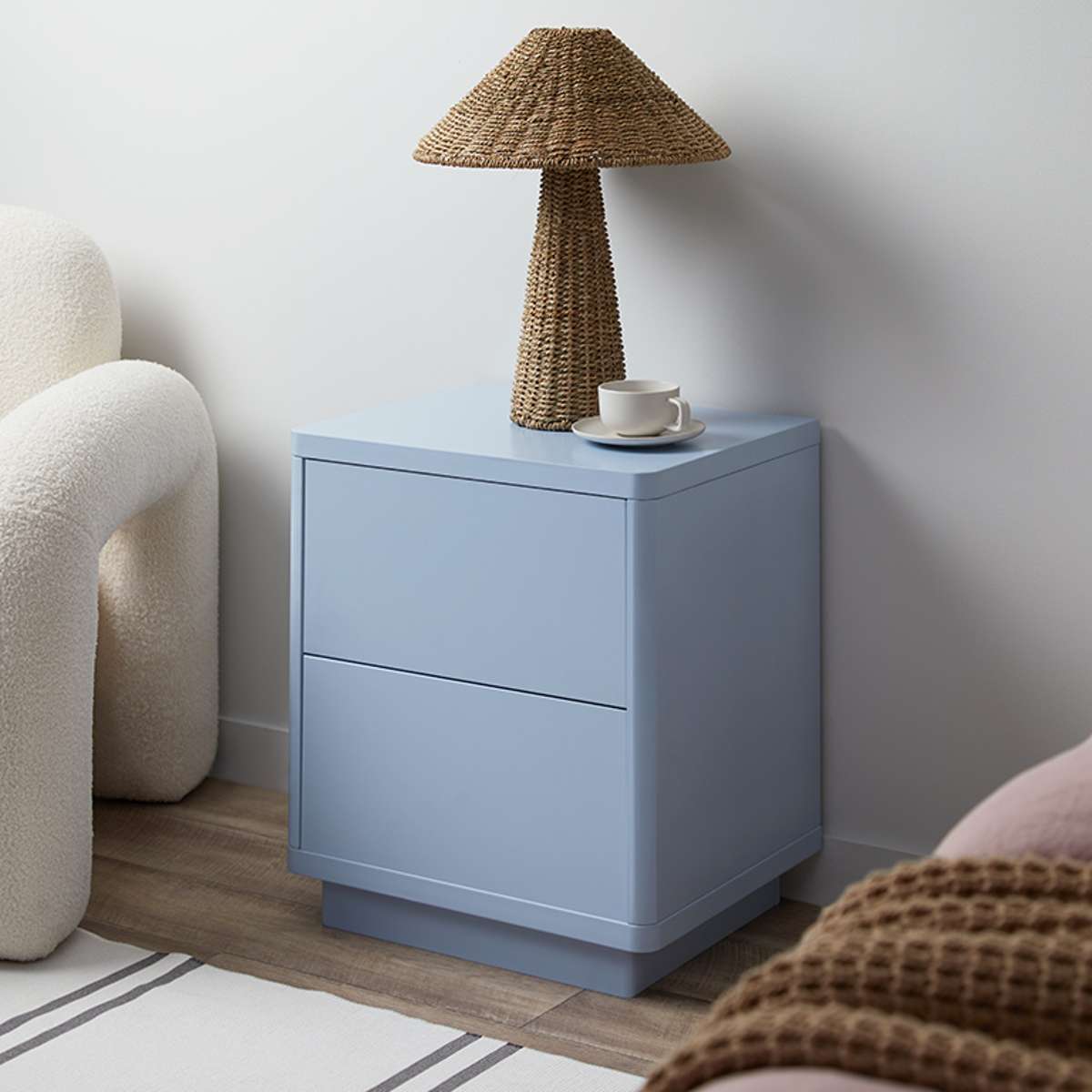 Oslo Two Drawer Bedside Table - Pale Blue