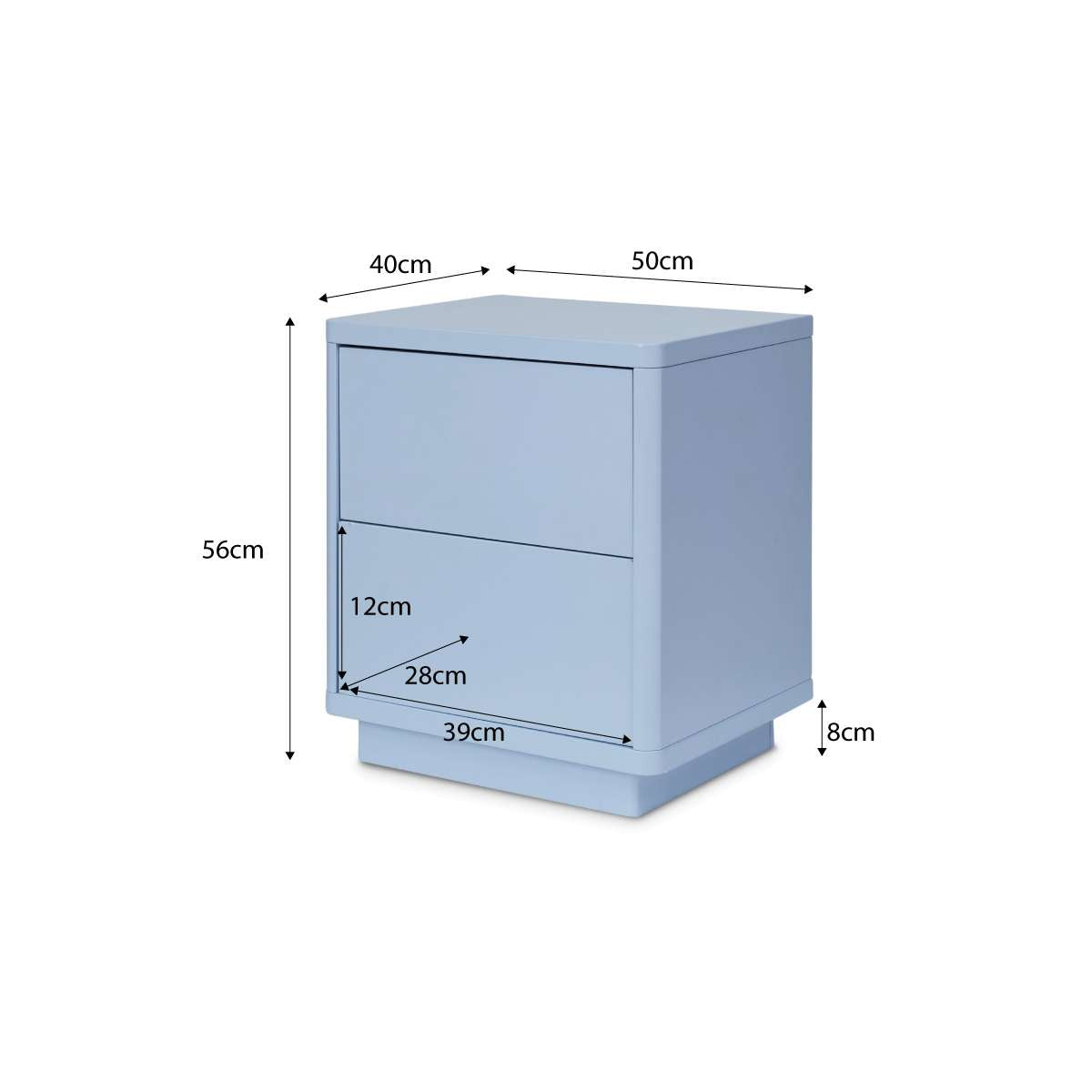 Oslo Two Drawer Bedside Table - Pale Blue