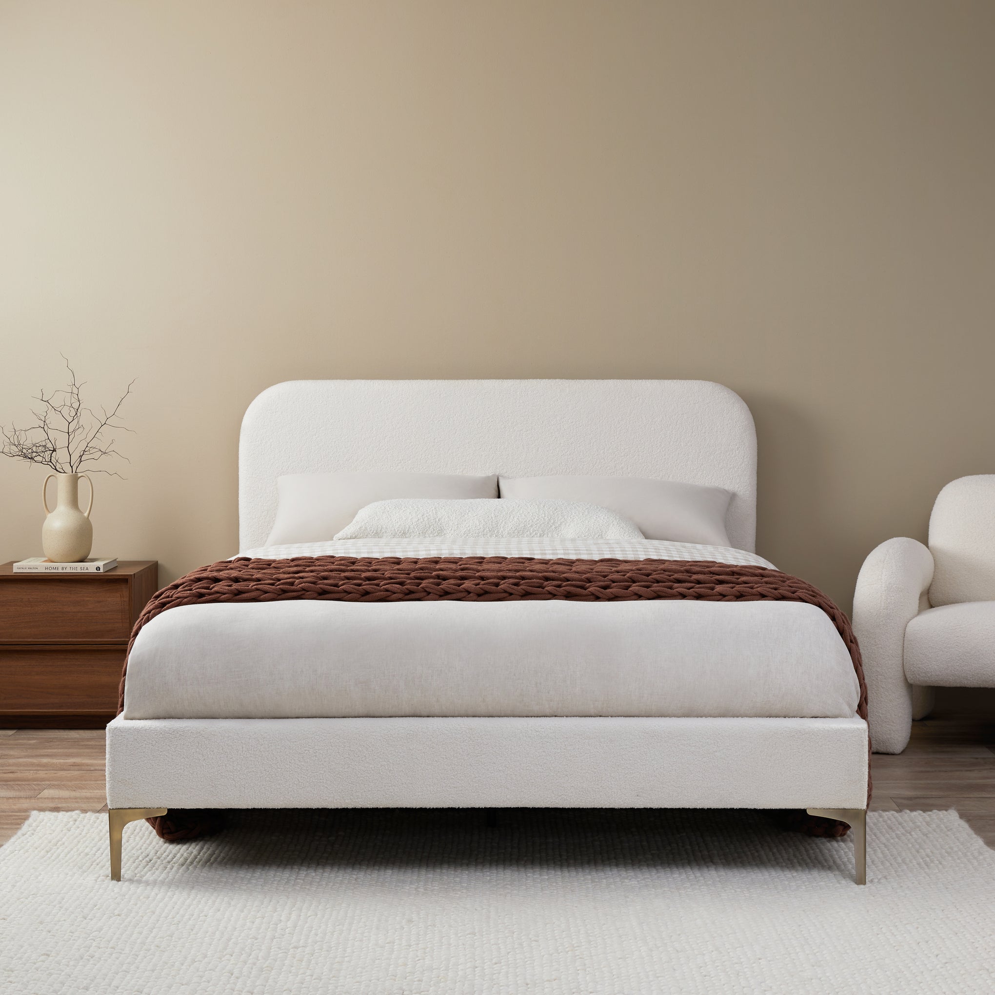 Riley Boucle Queen Bed - Cream