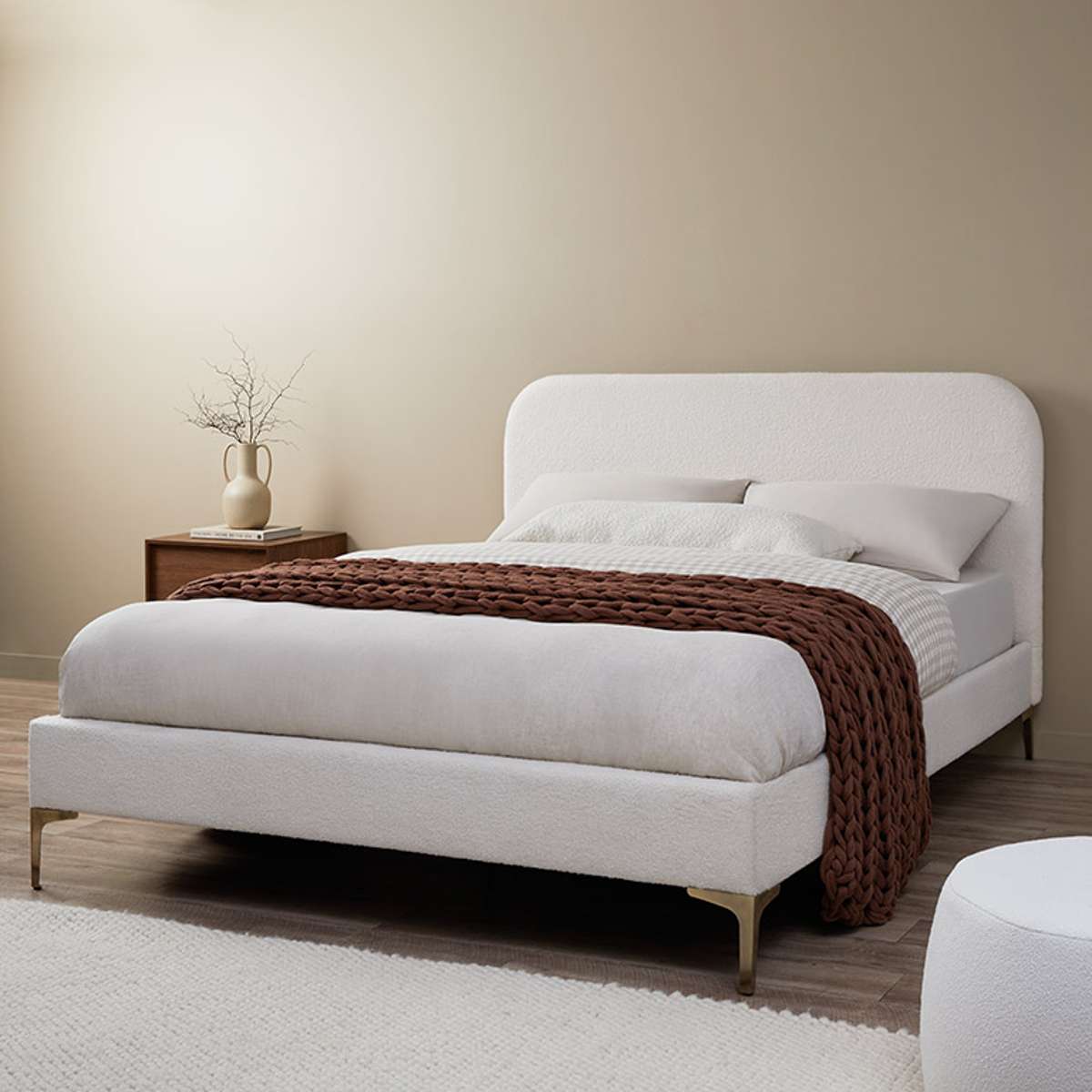 Riley Boucle Queen Bed - Cream