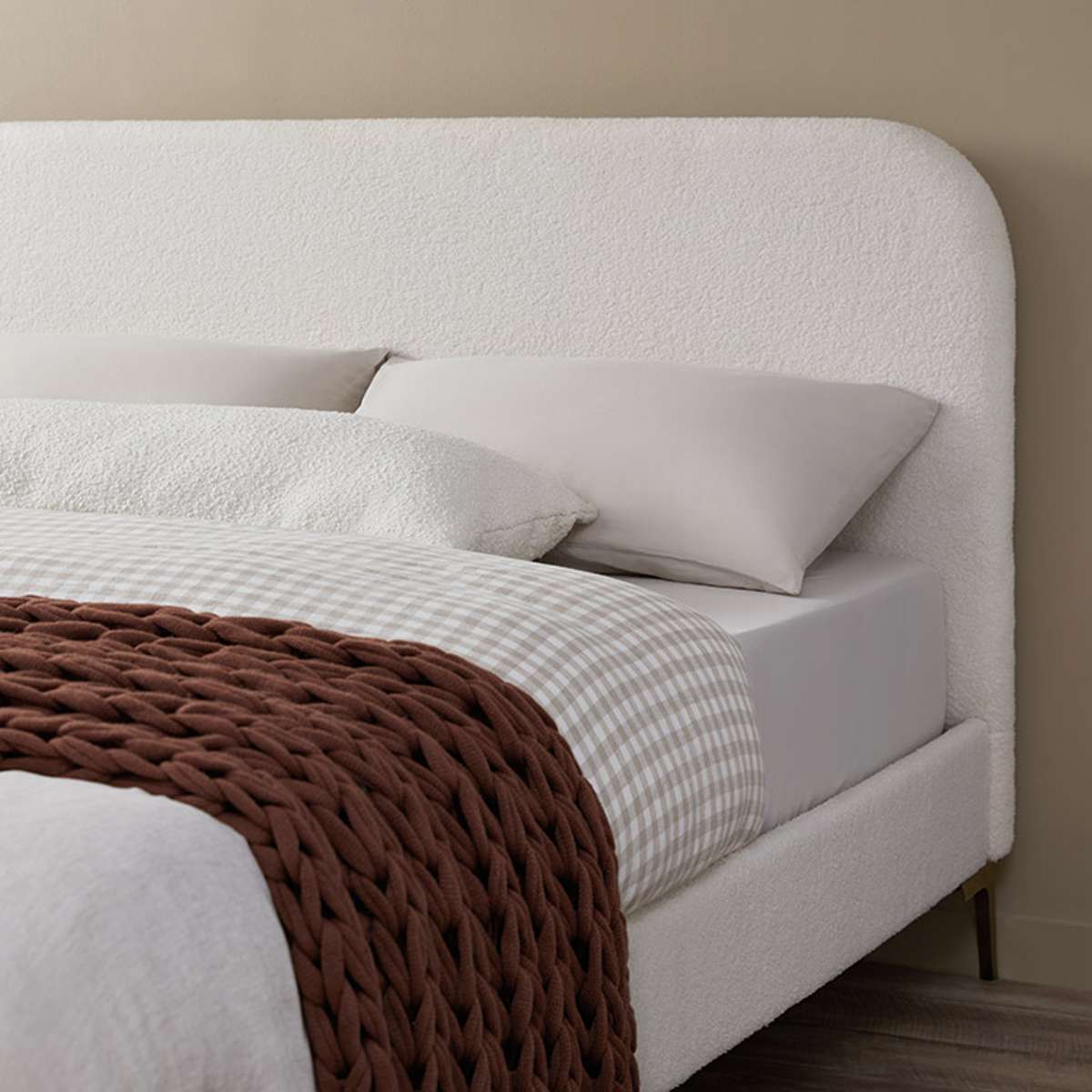 Riley Boucle Queen Bed - Cream