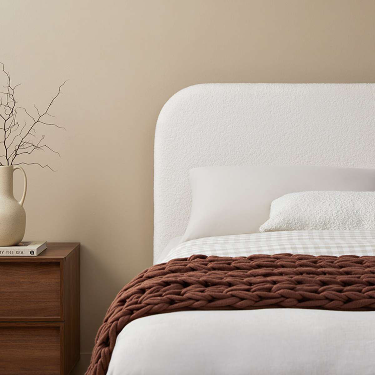 Riley Boucle Queen Bed - Cream