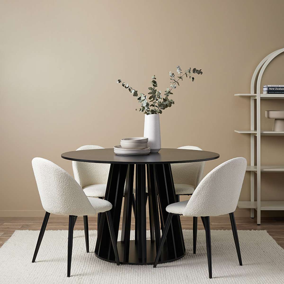 Rune Four Seater Slatted Round Dining Table - Black