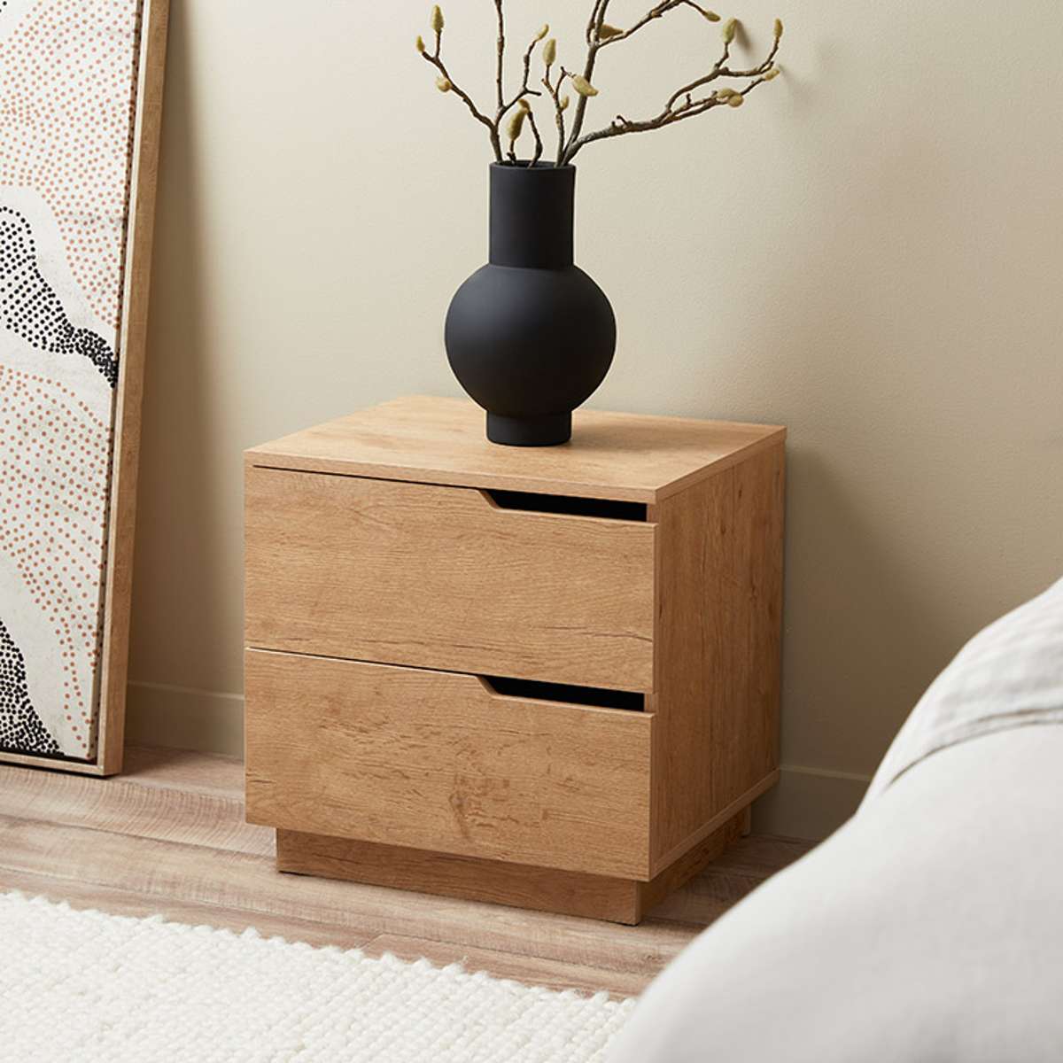 Zack Two Drawer Bedside Table - Natural