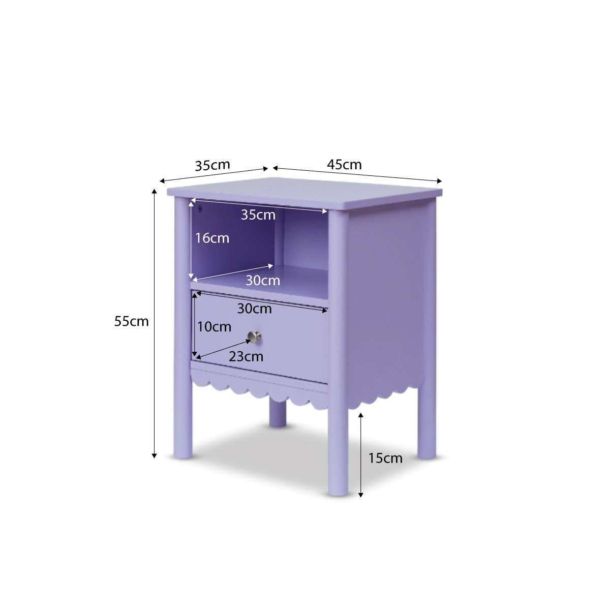 Maisie Scalloped Bedside Table - Lilac