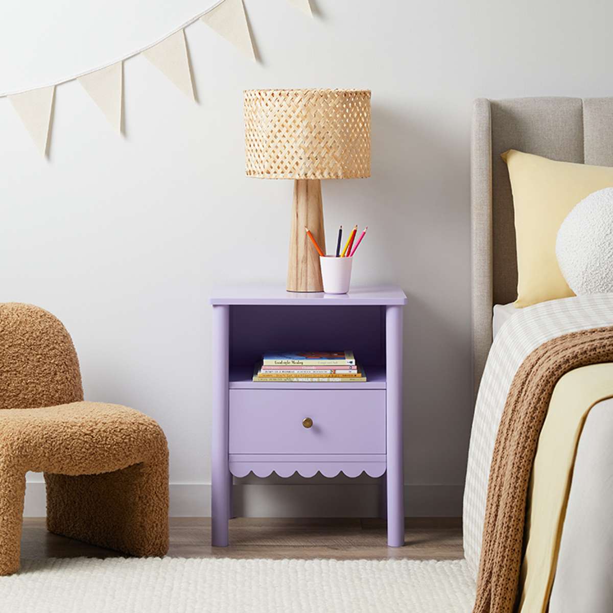 Maisie Scalloped Bedside Table - Lilac