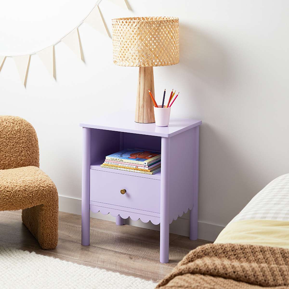 Maisie Scalloped Bedside Table - Lilac