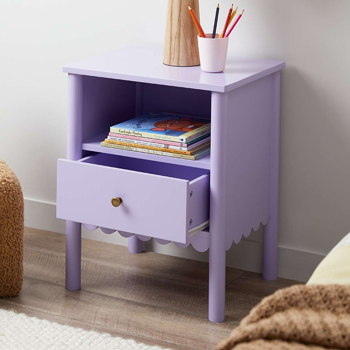 Maisie Scalloped Bedside Table - Lilac