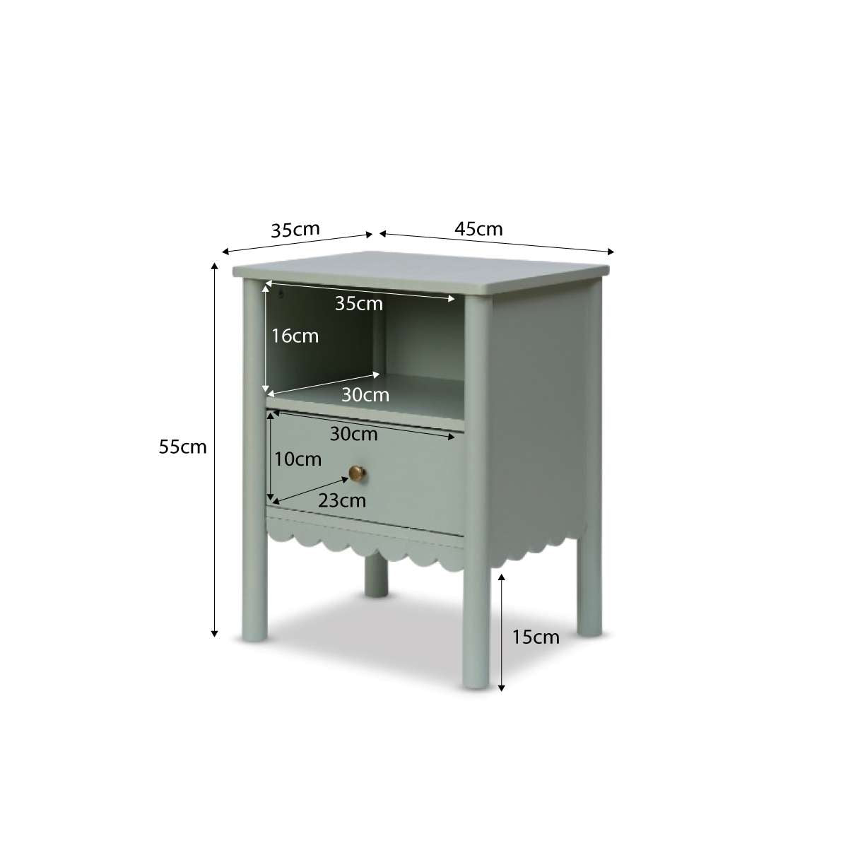 Maisie Scalloped Bedside Table - Sage Green