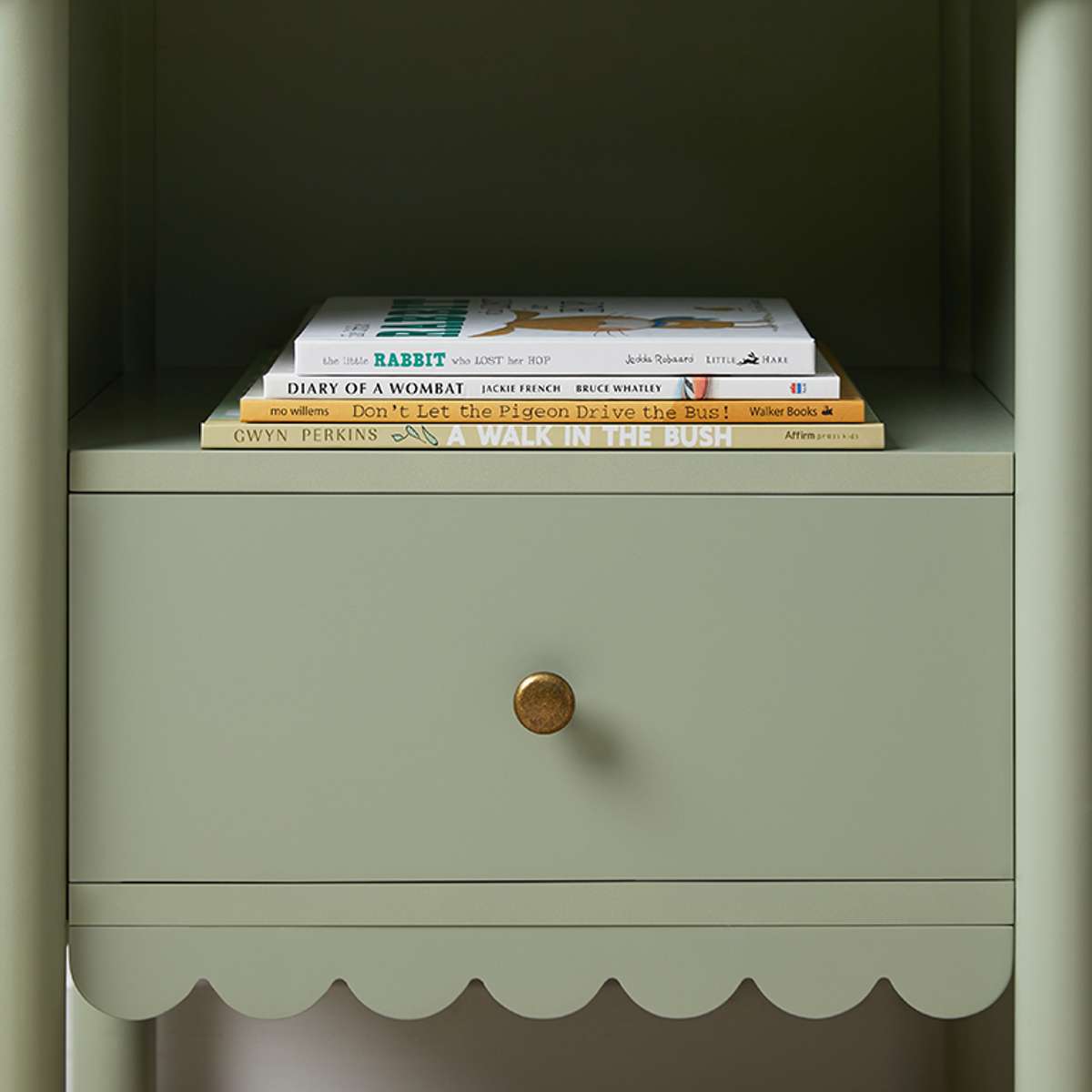 Maisie Scalloped Bedside Table - Sage Green