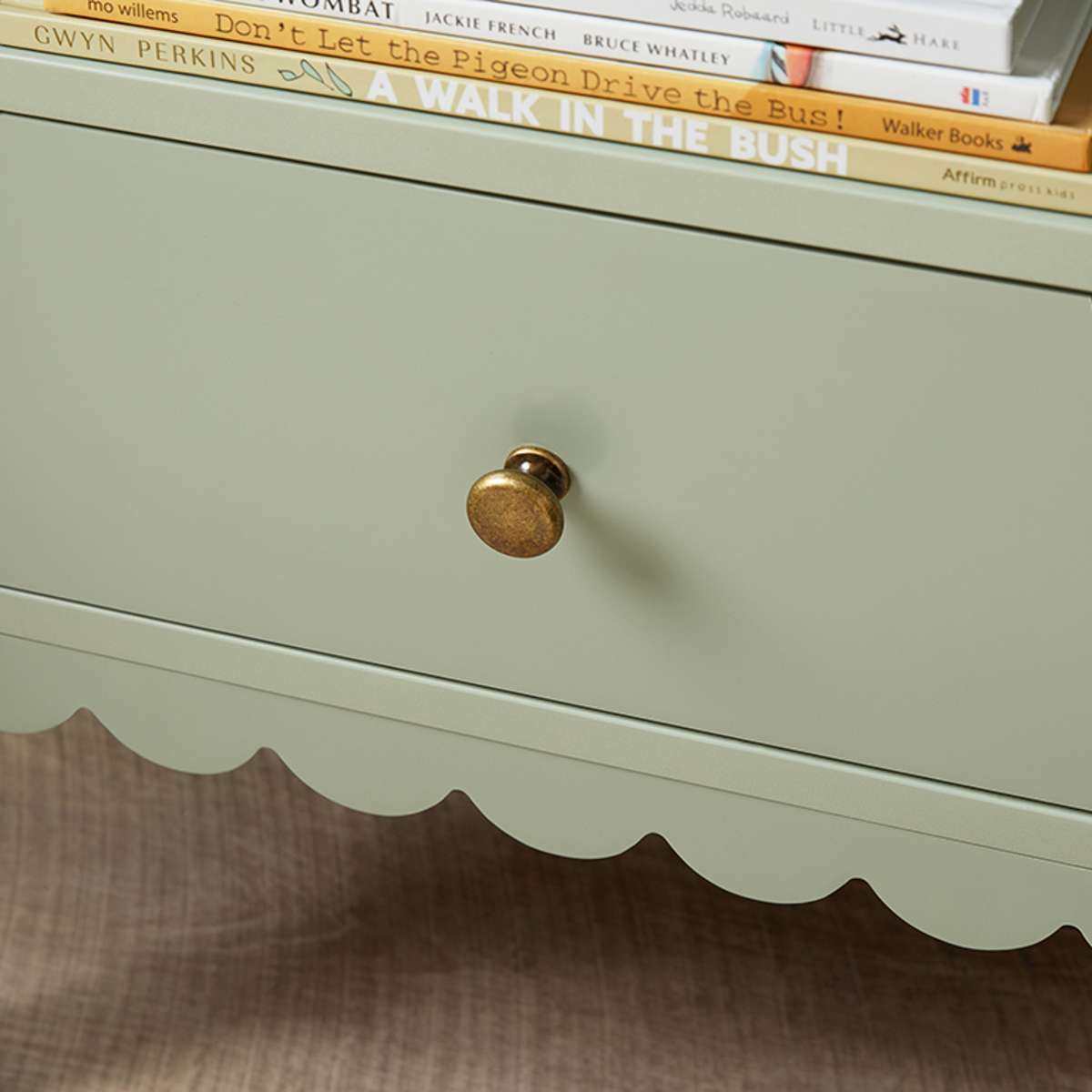 Maisie Scalloped Bedside Table - Sage Green