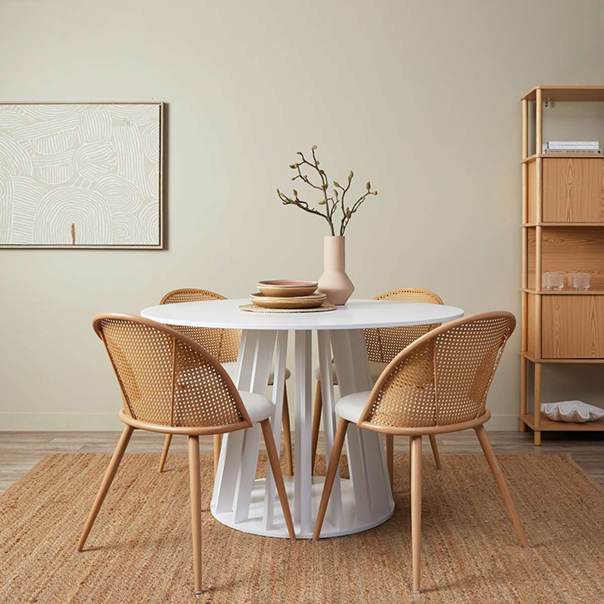 Rune Four Seater Slatted Round Dining Table - White