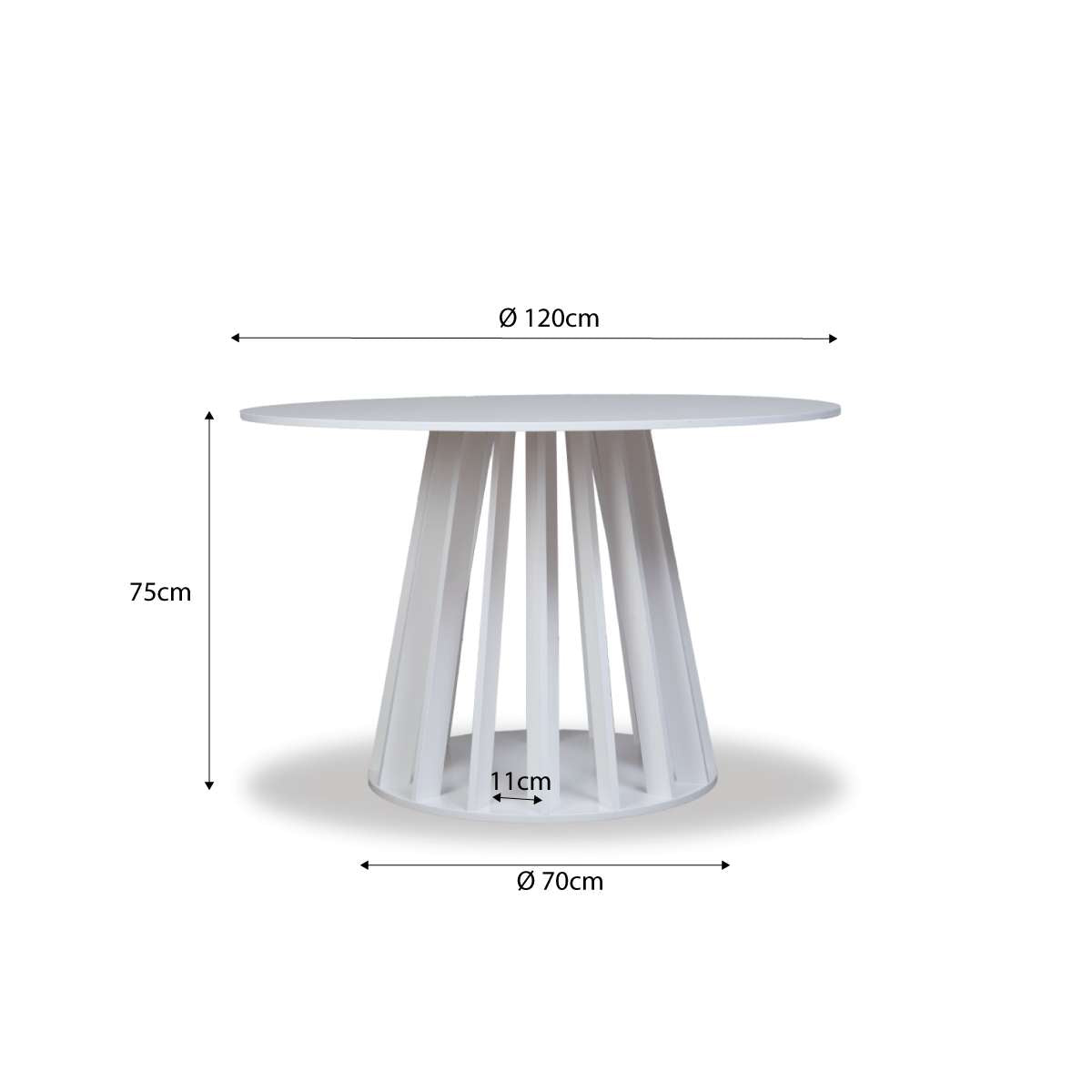 Rune Four Seater Slatted Round Dining Table - White