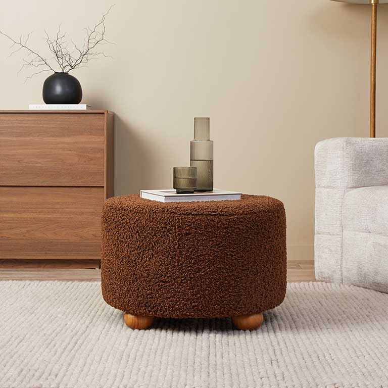 Wren Sherpa Ottoman - Chocolate