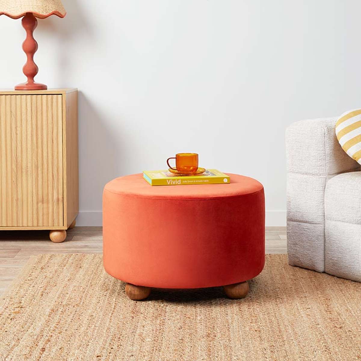 Wren Velvet Ottoman - Burnt Orange