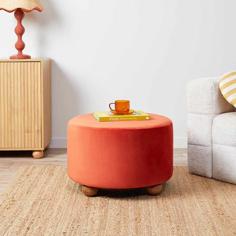 Wren Velvet Ottoman - Burnt Orange