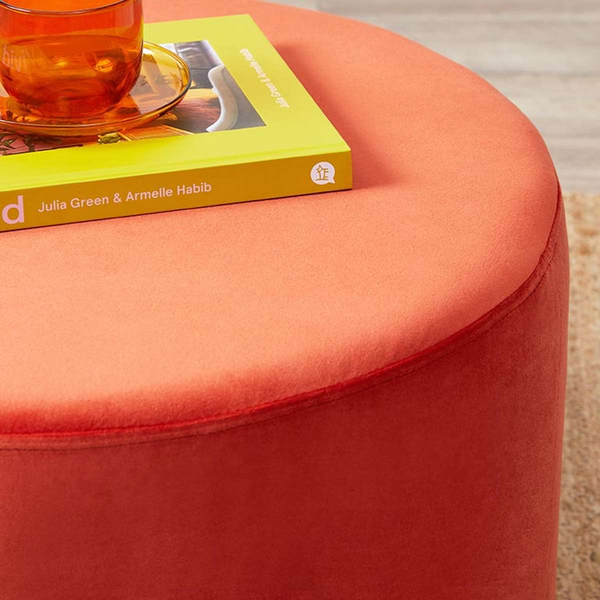 Wren Velvet Ottoman - Burnt Orange