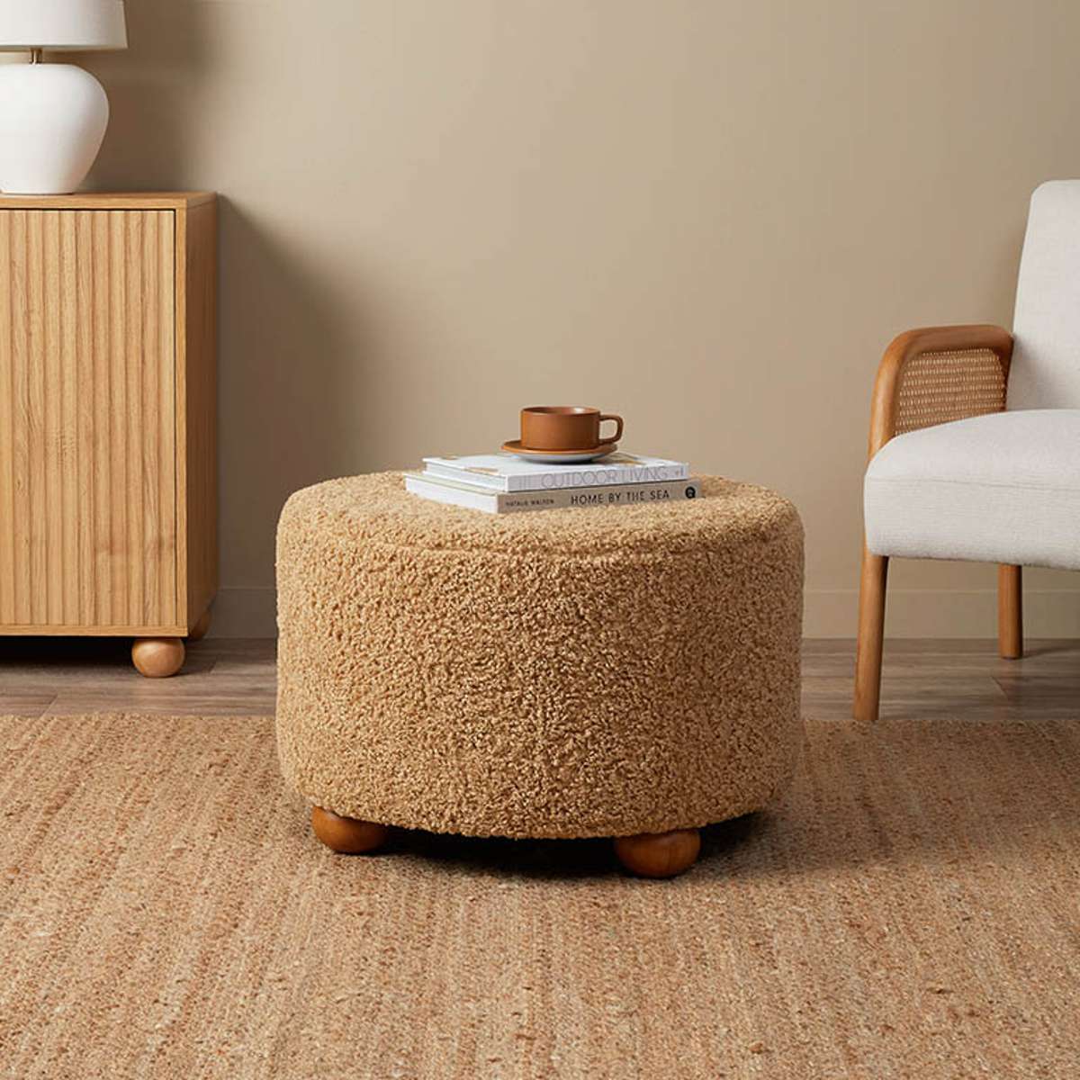 Wren Sherpa Ottoman - Beige