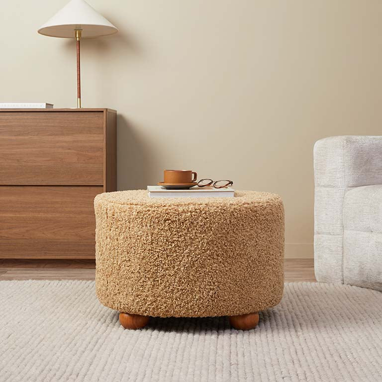 Wren Sherpa Ottoman - Beige