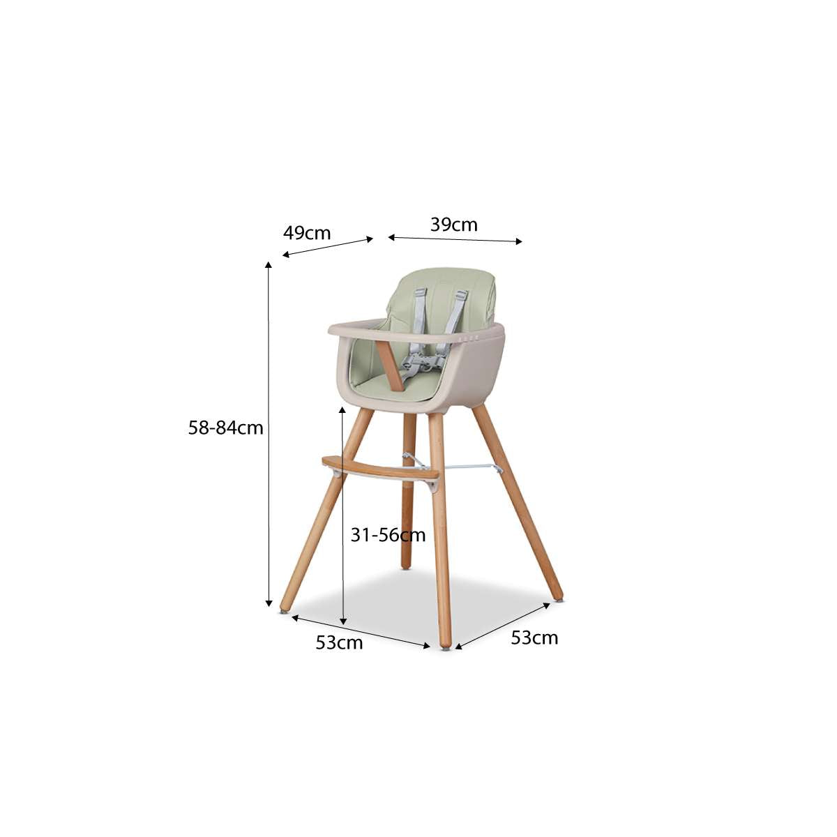 Jenson Natural Highchair - Sage Green