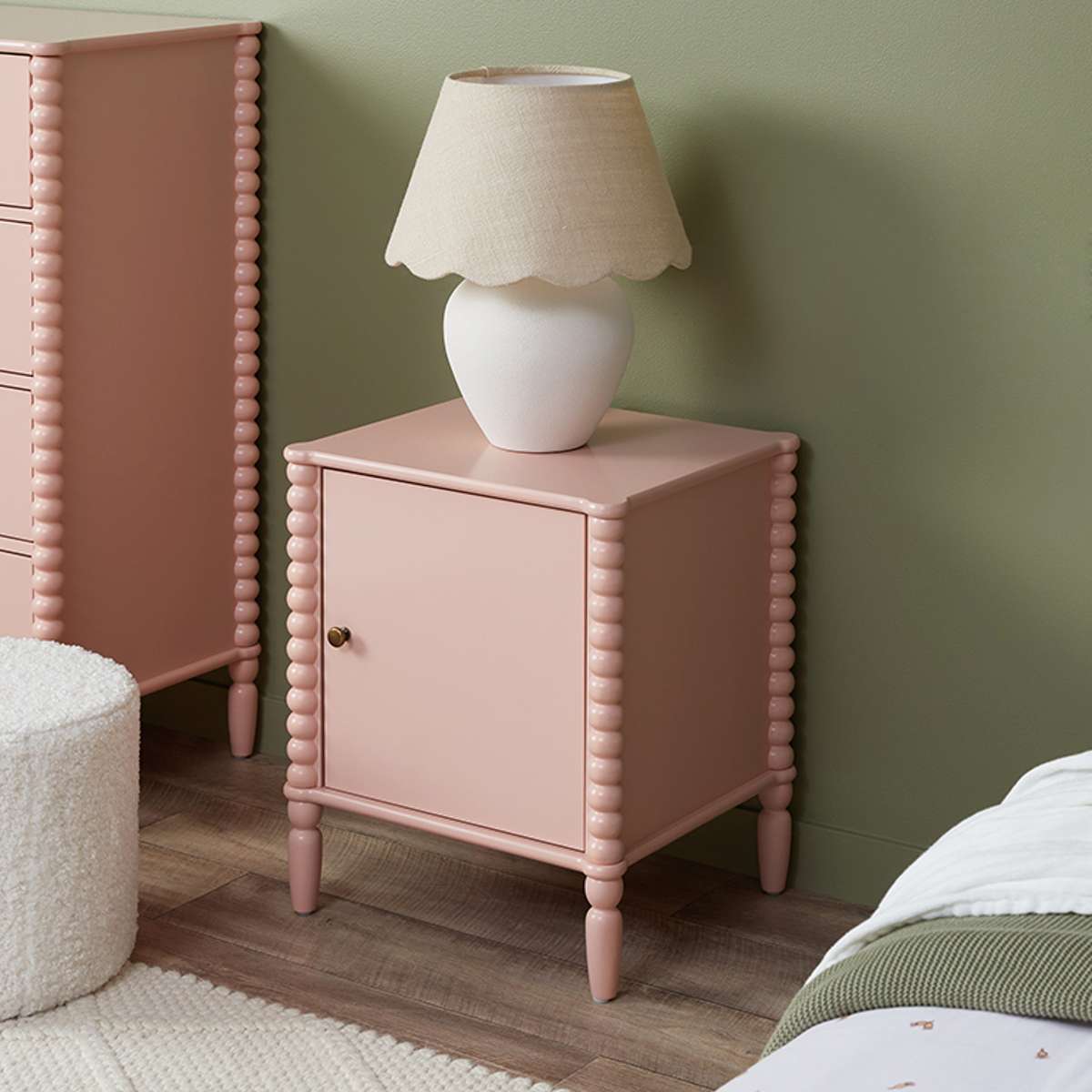 Betti Bobbin Bedside Table - Pink