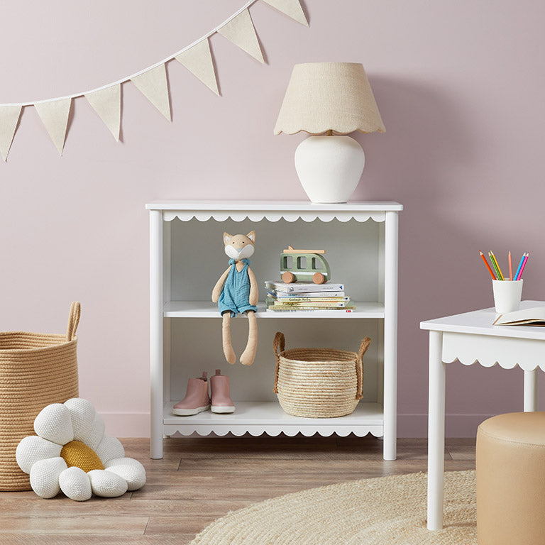 Mini Maisie Scalloped Low Bookcase - White