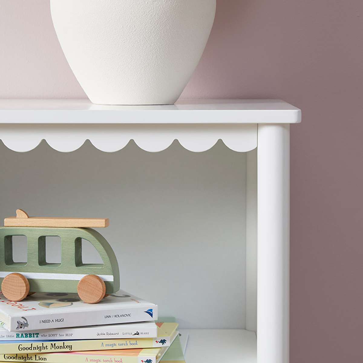 Mini Maisie Scalloped Low Bookcase - White