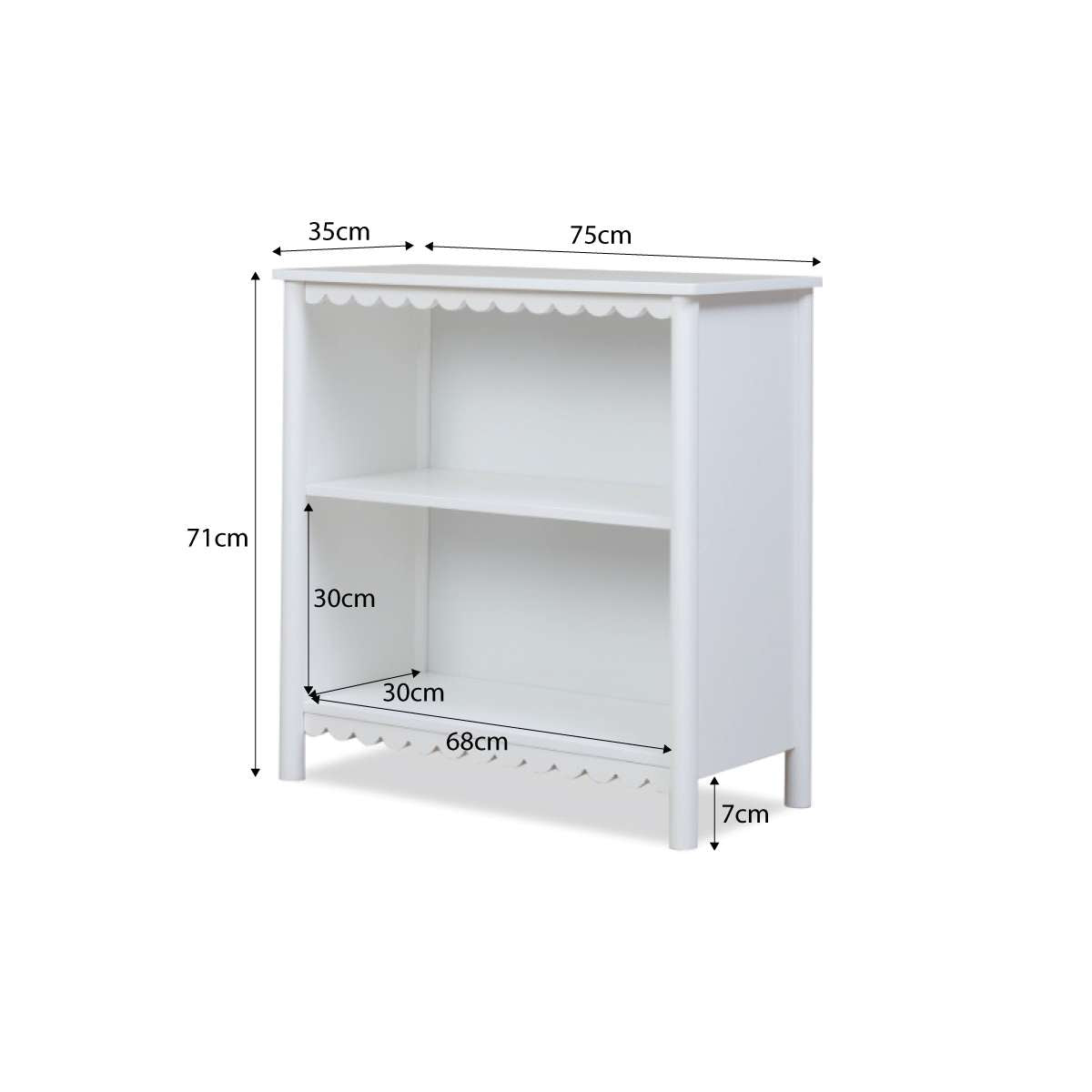 Mini Maisie Scalloped Low Bookcase - White