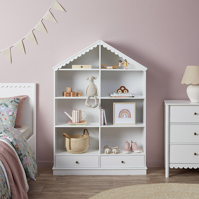 Maisie Scalloped House Bookcase - White