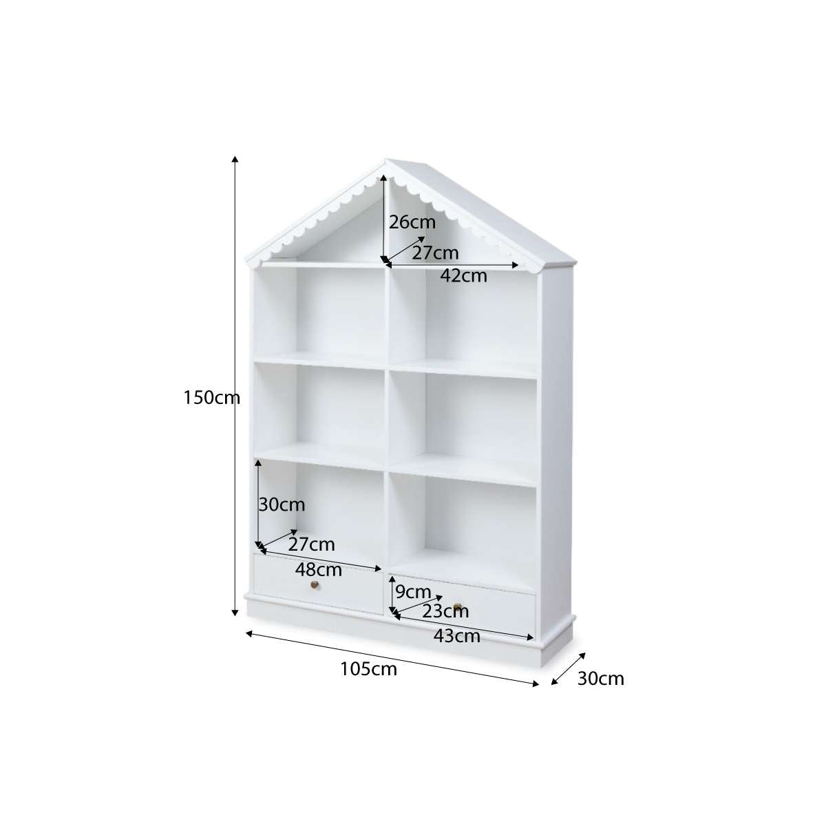 Maisie Scalloped House Bookcase - White