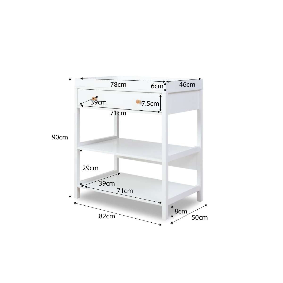 Mocka Change Table With Removable Top - White